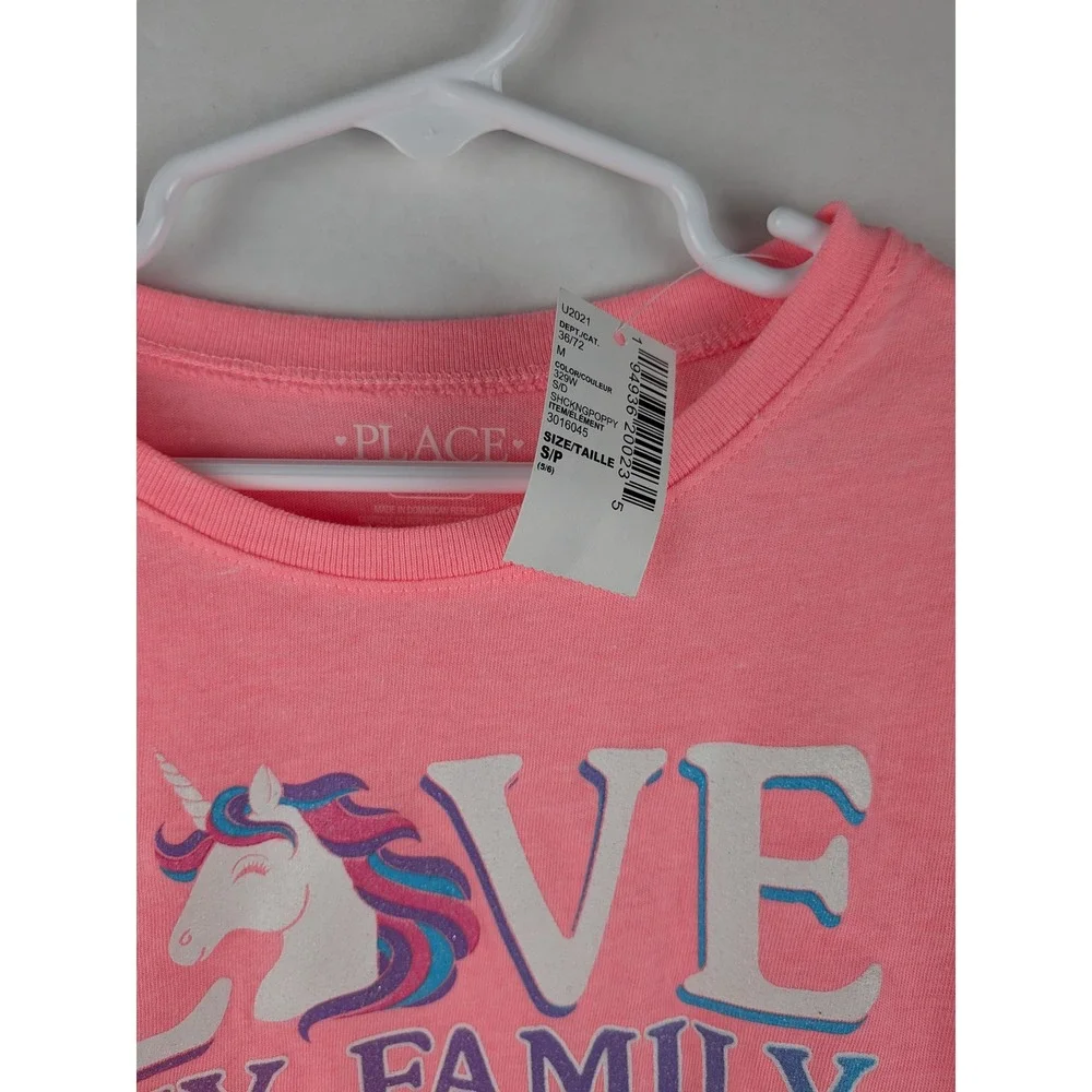 The‎ Childrens Place Girls Pink Unicorn Love My Family Long Sleeve Shirt Size S